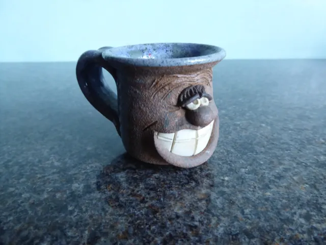 Studio Pottery - Face Mug - Blue Glaze - Small - Miniature