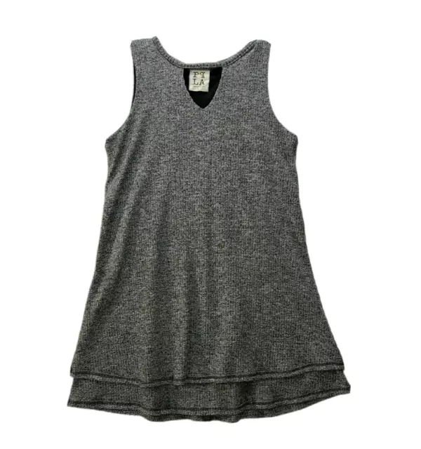 PPLA Womens Layered Knit Tank Dress Sleeveless Heather Gray Ribbed Size Large