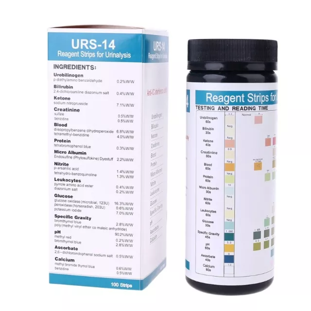 100 Strips URS-14 Urine Test Paper Strip 14 Parameters Ketone Calcuim Glucose...