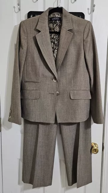 KASPER Women 2PC Olive Green Polyester Lined Single breasted Pant Suit Size 10