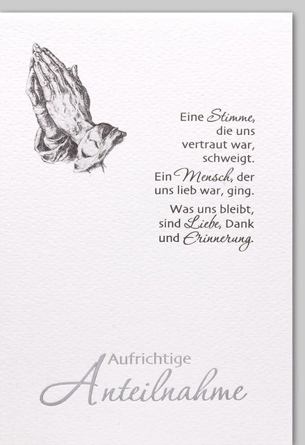 Trauerkarte Hände Trauerspruch Eine Stimme die uns vertraut war