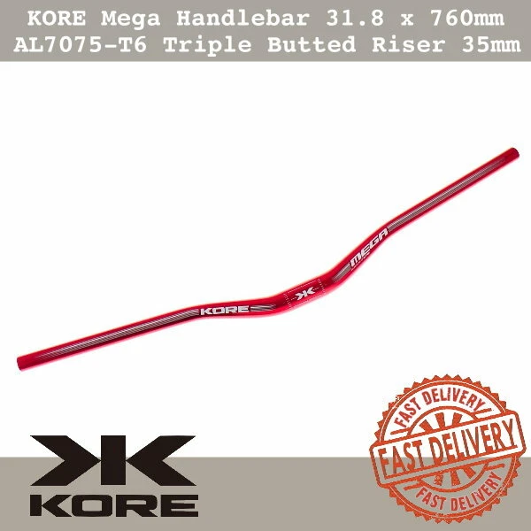 KORE Mega MTB 31.8 x 760mm Handlebar AL7075-T6 Triple Butted Riser 35mm Red