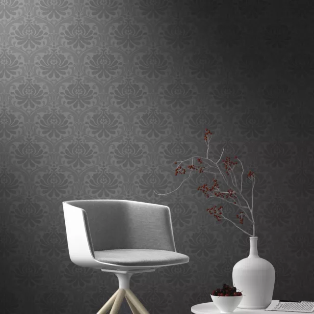 Rasch High Quality Freja Baroque Black Floral Damask Dark Wallpaper 897609