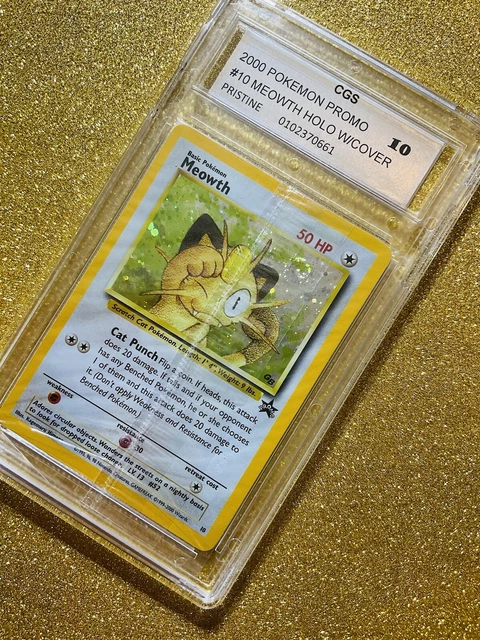 In Pack Still Rare 2000 Pokemon Black Star Promo Meowth Holo Foil #10 Cgs 10 Gem