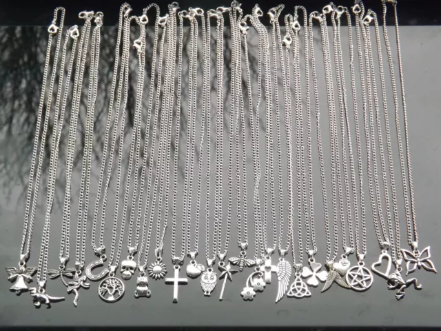 25 Silver Plated 16 Inch Long Necklaces with Mixed Pendants Wholesale Jewellery