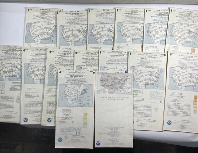VINTAGE SECTIONAL AERONAUTICAL CHARTS MAPS( LOT OF 15) 1980s 90s MAJOR US CITIES