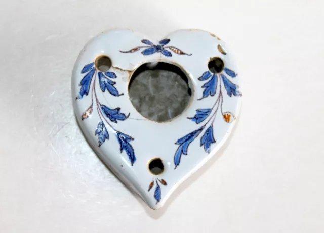 RARE JOLI ANCIEN ENCRIER DU XVIIIe SIECLE - COEUR en FAIENCE EMAILLÉE FRANCAISE 2