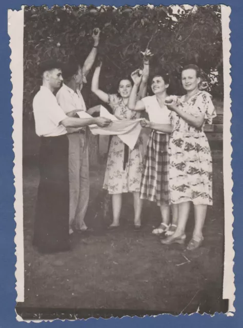 Beautiful Guys and Girls picking fruit from a tree Soviet Vintage Photo USSR