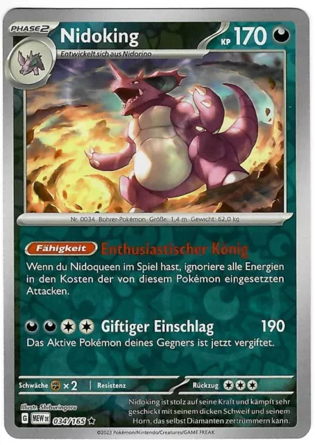 Pokemon Karte | Nidoking 034/165 | Deutsch | REVERSE HOLO | Near Mint | 151