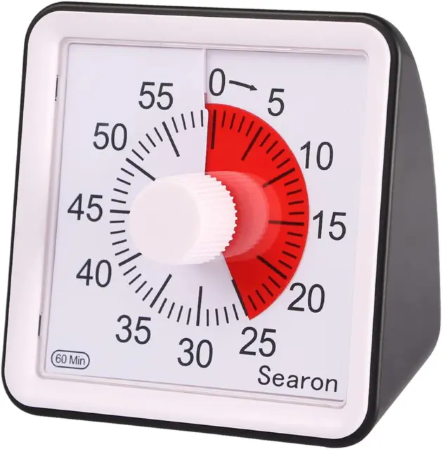 7.8CM Silent Visual Timer Kids 60 Minute Countdown Clock Optional Alarm (3S/60S)