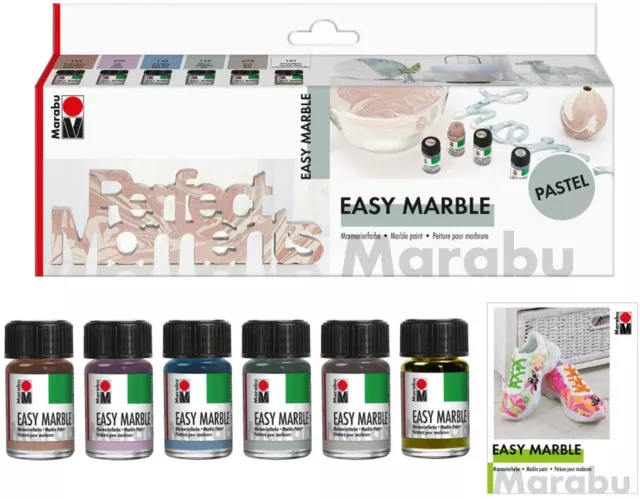 Marabu Marmorier Farbe Easy Marble Set PASTELL 6 x15ml farbig basteln Hobby neu