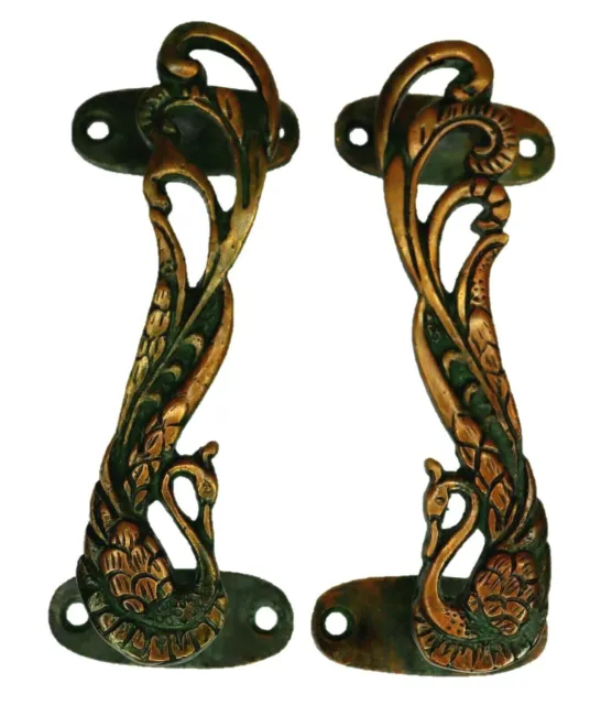 Peacock Shape Victorian Antique Style Handmade Brass Door Handle Pair Home Decor