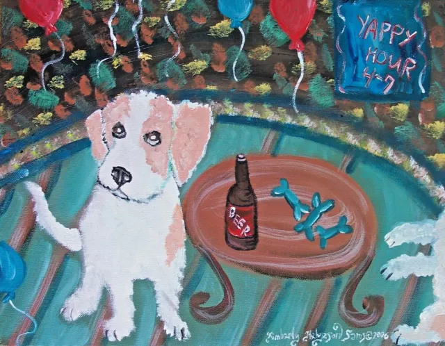 Petit Basset Griffon Vendeen drinking a beer Art Print 11x14 PBGV Collectible