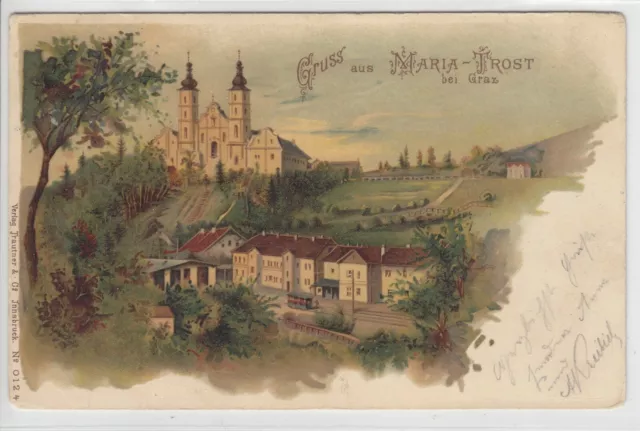 AK Graz, Maria Trost, Kirche m. Bahnhof, Litho 1898
