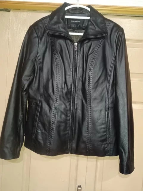 Jones New York Women's Black Leather Jacket With Inside Faux Fur Lining Size M