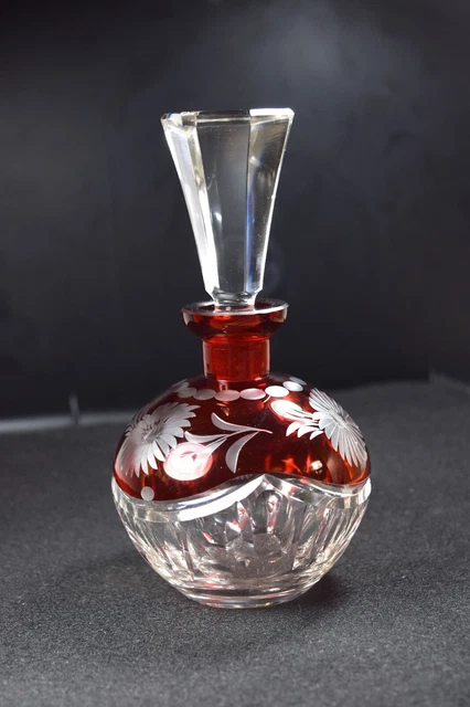 Vintage Ruby Red Cut to Clear Crystal German Perfume Bottle Mother's Day Gift