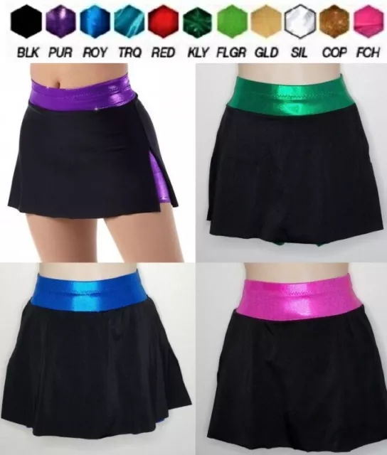 Sidelines SKORT SKIRT Attached SHORTS Dance Costume Black w/FCH, PUR, KLY, ROY