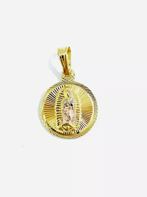 Virgen de Guadalupe Pendant Diamond Cut Baby Kids Womens Protection Gold F 18x15