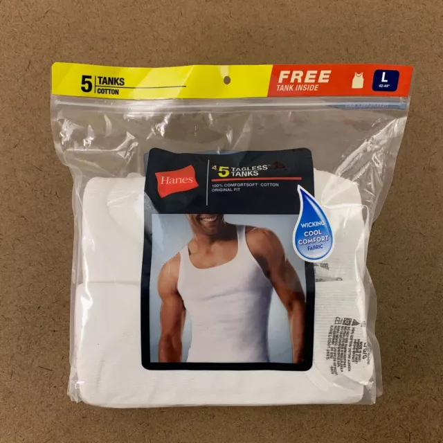 5 MEN'S HANES Cotton Athletic A-Shirts Small 34-36 Tagless White Tank Tops  $21.49 - PicClick