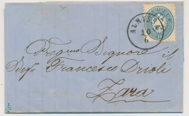 EX PROVERA ÖSTERREICH 1865 10kr, Brief (Inhalt) ALMISSA (Dalmatien) Mü:25P!