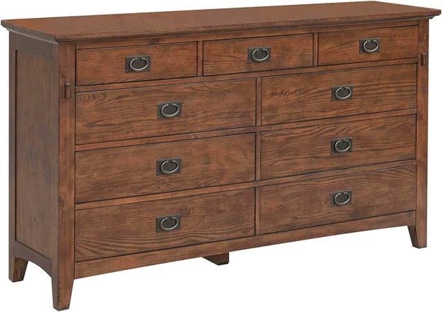 Mission Bay 9 Drawer Bedroom Dresser | Amish Brown Solid Wood No Assembly Requir