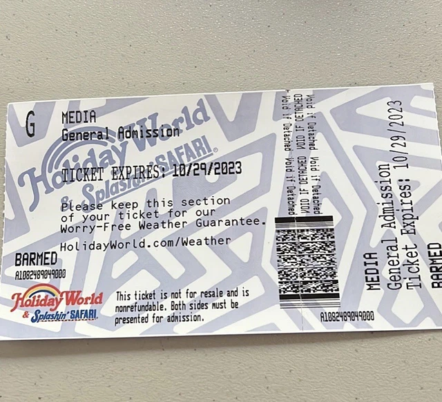 1 holiday world ticket (Santa Claus IN)