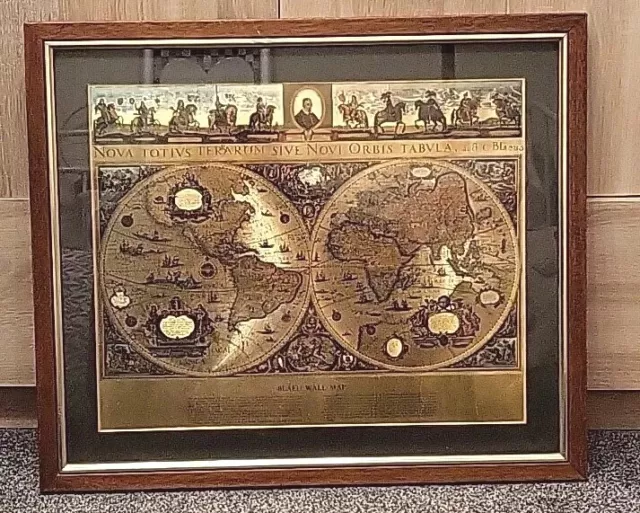 Gold Foil Blaeu Wall Map Of The World Nova Totivs Orbis Tabvla Framed 26" X 22"
