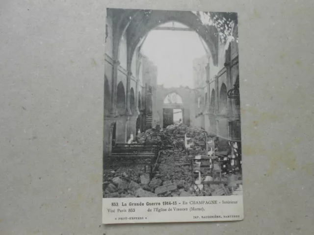 1914 CPA War VIRGINY MARNE CHAMPAGNE CHURCH INTERIOR