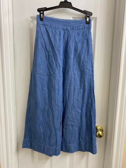 Madewell Chambray Huston Pull-On Crop Pants Blue Size XS Cotton & Linen Blend