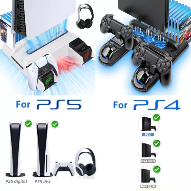 Vertikaler Kühlständer für PS4 PS5 Konsole Dual Controller Ladestation Dock
