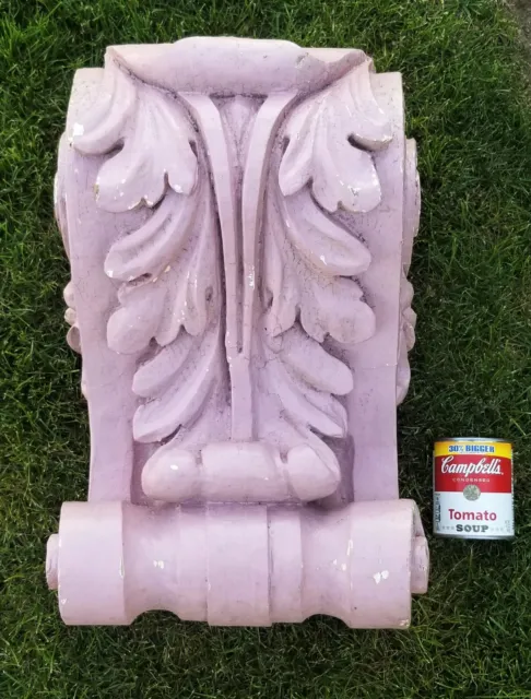 Huge Chippy Pink Painted Architectural Salvage Carved Wood Corbel 23 POUNDS!