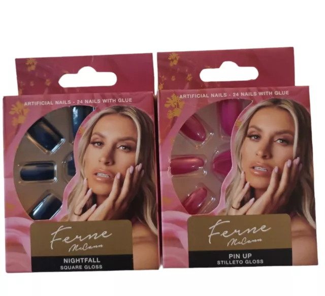 Ferne McCann Artificial 24 False Pin Up Stiletto & Night Fall Square Gloss Nails