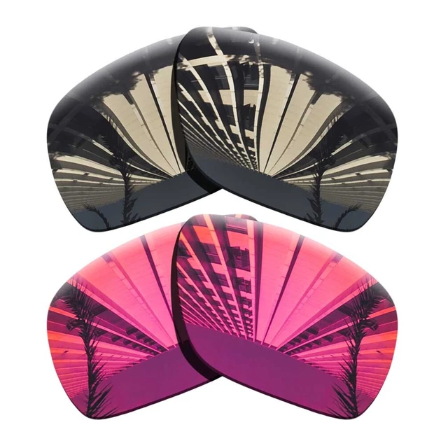 2 Pairs Polarized Replacement Lenses For-Oakley Dispatch 1-Black+Fuchsia Red