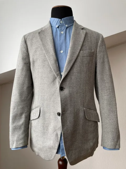 Mens HACKETT London Blazer Sport Coat Suit Jacket Unlined Solid Wool Grey 42 52