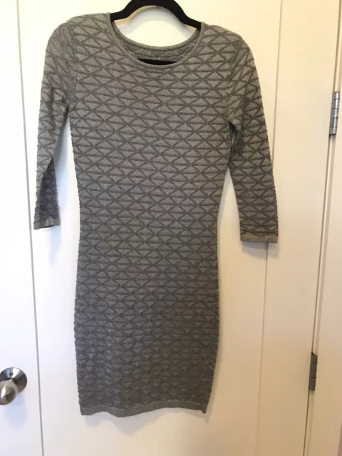 VGUC ASOS Knitted Gray Silver Body-con Mini Dress With Shoulder Pads SZ S