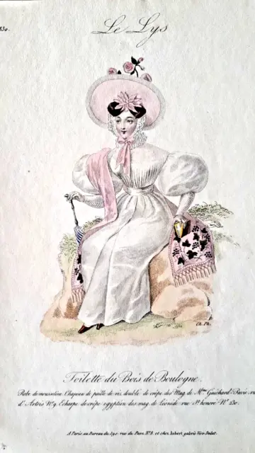 Rare 1830 Color Engraving Women's Toilet Elegant Bois de Boulogne Le Lys