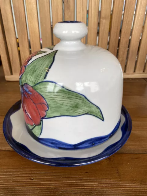 Highland Stoneware From Scotland Cheese Dome Butter Dish With Red Tulips 2