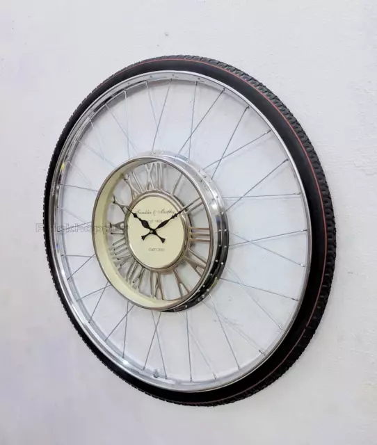 28" Vintage Cycle Wheel Large Wall Clock Roman Numeric Nautical Clock For Decor