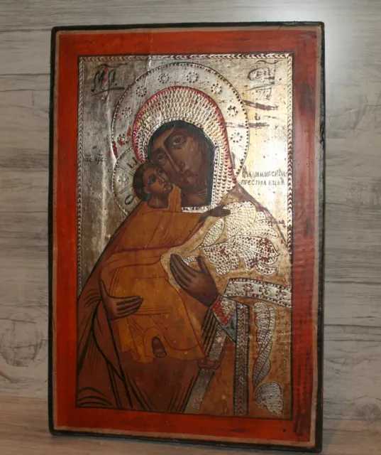 Icono Vladimirskaya Virgen Ortodoxa Vintage Pintado a Mano