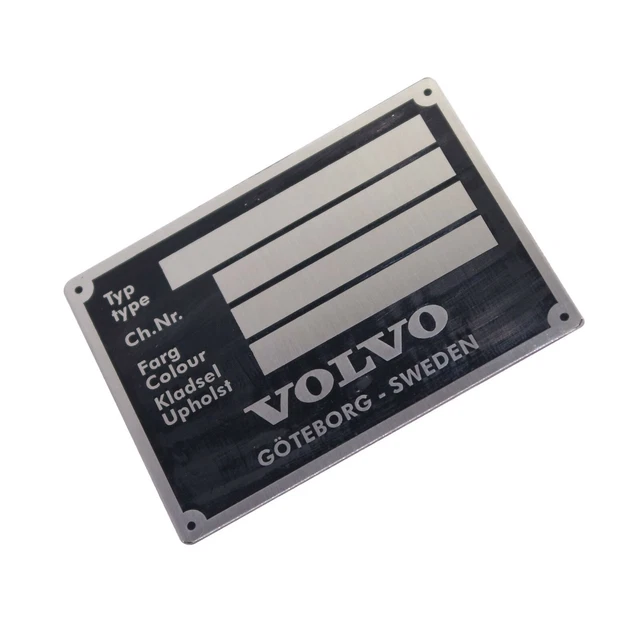 Plaque Signalétique VOLVO Vintage – Aluminium – Göteborg Suède – Neuf Personnalisable