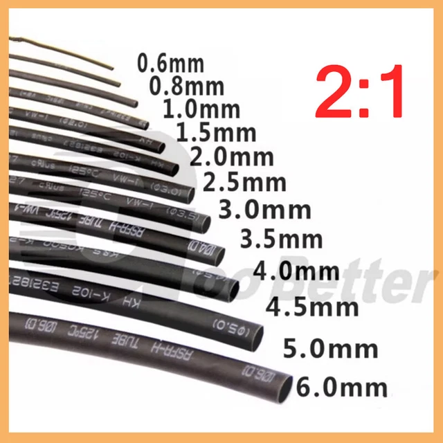 Black Heat Shrink Tubing - 0.6mm - 30mm Cable Heatshrink Sleeving Car 2:1 Ratio