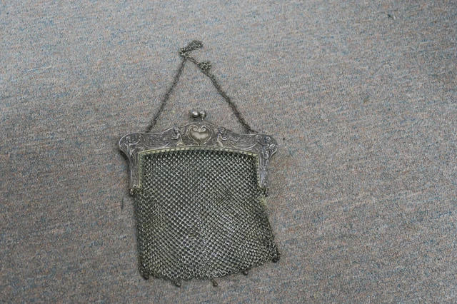 Vintage Art Nouveau  Mesh Purse Bag Antique Trim Baroque Scroll Cherubs Frame
