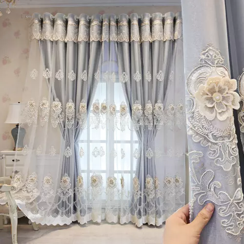Luxury New European Style Curtains Room Double Layer Tulle Gauze Embroidered