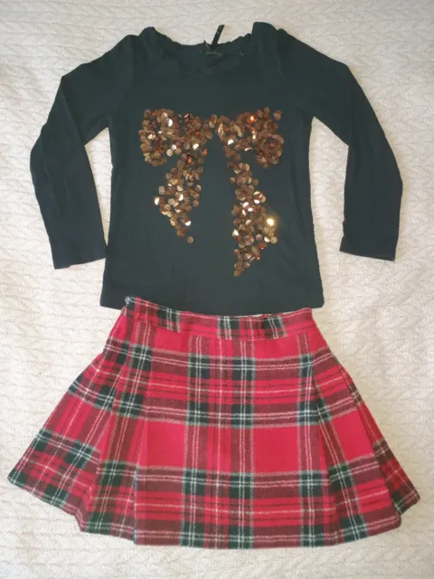 💝 Next Girls Clothes Bundle Top wool nursery tartan red Skirt Age 4-5 Years