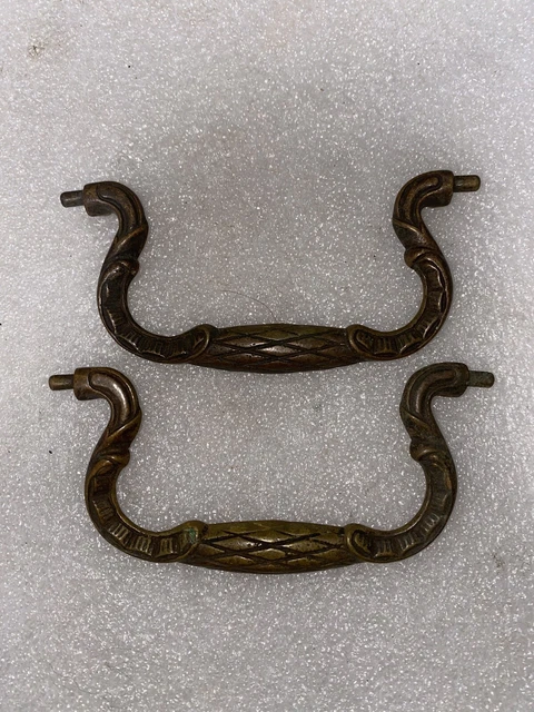 Victorian Drawer Pulls Handle Matching Pair  Solid Brass Antique Salvage