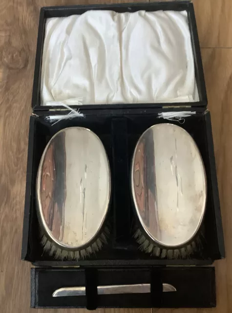 Boxed vintage silver brush set- William Neale & Son