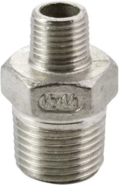 1/2" Male to 1/4" male NPT Hex Nipple Pipe Fitting Reducer Adapter Stainless 304 2