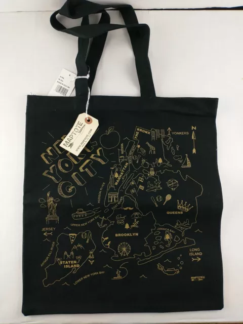 New York City Maptote Reusable Demin Canvas Tote Bag Black Gold Eco-bag Reusable