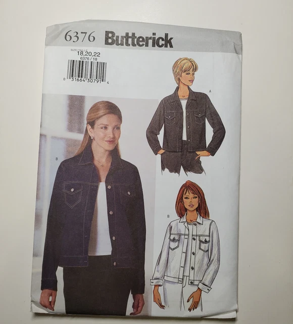 Butterick 6376 Sewing Pattern Misses Sz 18-22 Jacket Uncut Loose-fitting Unlined