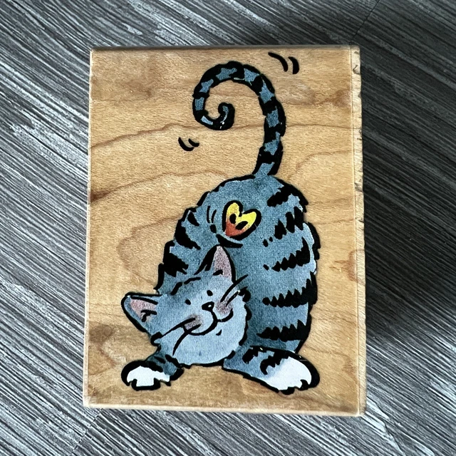 Frisky Kitten Kitty Cat Rubber Stamp Rubber Stampede Feline and Butterfly